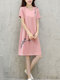 Loose Elegant Short-sleeved Simple Casual Midi Dress - Pink