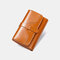 Women Genuine Leather Trifold Multi-card Slots Photo Card Money Clip Coin Purse Multifunctional Wallet - Brown