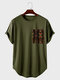 Uomo Colorful T-shirt a maniche corte con stampa geometrica etnica con orlo curvo - Army Green