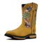 Men Classic Large Size Embroidered Patchwork Slip On Mid Calf Boots - Yellow
