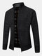 Mens Rib Knit Stand Collar Zip Up Casual Cardigans With Pocket - Black