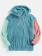 Mens Patchwork Fluffy Long Sleeve Pouch Pocket Teddy Hoodie - Light Blue