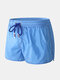Men Swim Trunks with Compression Liner Drawstring Surfing Running Quick Drying Mini Shorts - Light Blue