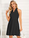 Solid Backless Halter Sleeveless Sexy Dress For Women - Black