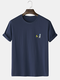 Mens Cartoon Astronaut Chest Print Crew Neck Cotton Short Sleeve T-Shirts - Dark Blue
