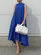 Solid Pocket Tie Back Sleeveless High-low Casual Dress - Blue