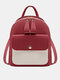 Women Faux Leather Fashion Casual Mini Colorblock Multifunction Backpack Shoulder Bag - Red