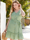 Dor Print Sleeveless Knotted Plus Size Ruffle Dress - Green