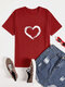 Casual Corazón Estampado Crew Cuello Camiseta de manga corta - rojo