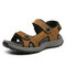 Men Comfy Cowhide Leather Opened Toe Hook Loop Outdoor Sport Sandals - Brown