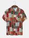 Camisas de manga corta con estampado geométrico floral Paisley para hombre vendimia - rojo