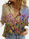 Блузка с длинными рукавами и отложным воротником с пейзажным принтом для Женское - пурпурный