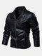 Mens PU Leather Warm Fleece Lined Long Sleeve Slim Fit Fashion Coats Jackets - Black