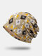 Women Polyester Cotton Geometric Pattern Jacquard Plus Velvet Warmth Beanie Hat - Yellow