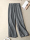 Women Vertical Striped Casual Straight Pants With Pocket - Gray