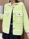 Plaid Long Sleeve Turn-down Collar Pocket Jacket For Women - Green