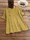 Embroidery Frog Button O-neck Short Sleeve T-shirt - Yellow