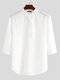 Mens 3/4 Sleeve Stand Collar Button Blouse Pullover Casual Henley Shirts - White