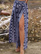 Tribal Pattern Double Slit Loose Elastic Waist Chiffon Pants - Navy