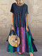 Bohemian Polka Dot Striped Patchwork Plus Size Maxi Dress - Purple