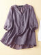 Women Embroidered Button Front High-Low Hem Blouse - Purple