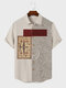 Camisas masculinas étnicas com estampa Paisley patchwork lapela manga curta - Damasco