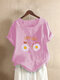 Daisy Flower Printed Letters Short Sleeve O-neck T-shirt - Pink
