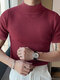 Camiseta de manga corta lisa con medio cuello japonés para hombre - Vino rojo