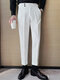 Cierre de doble botón de cintura alta para hombre Pantalones - Blanco