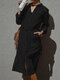 Taillengürtel mit seitlichem Schlitz am Saum Langarm Vintage Revers Plus Größe Kleid - Schwarz