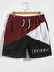 Mens Color Block Patchwork Japanese Embroidered Waffle Knit Shorts - Wine Red