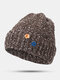 Women Mixed Color Wool Blend Knited Colorful Floret Decoration Warmth Brimless Beanie Hat - Coffee