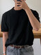 T-shirt da uomo a maniche corte in maglia a nido d'ape tinta unita - Nero