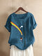 Rainbow Print Short Sleeve Casual Shirt For Women - Blue