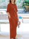女性ソリッドクルーネック不規則な裾コットンカジュアルコーデ - オレンジ
