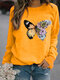 Butter Flower Print O-neck Long Sleeve Casual Sweatshirt For Women - Yellow