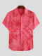 Mens Tie Dye Soft Breathable Ethnic Loose Short Sleeve Shirt - Red