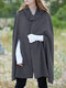 Solid Color Long Sleeve Lapel Collar Slit Hem Coat For Women - Gray