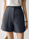 Solid Pocket Button Zip Front Wide Leg Shorts - Navy