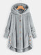 Women Solid Color Button Pocket Loose Plush Casual Coat - Gray