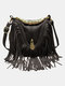 Vintage Tassel Decor Stylish Design Detachable Straps Crossbody Bag Handbag - Black