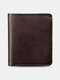 Menico Men Genuine Leather Vintage Rubbing Color Short Wallet Vertical Multipurpose Bifold Slim Coin Purse - Coffee
