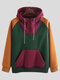 Mens Cool Streetwear Patchwork Color Block Kangaroo Pocket Drawstring Hoodie - Green
