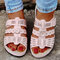 حذاء نسائي صيفي مريح على شكل زهرة ليزر مزين بخياطة يدوية - زهري