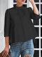 Women Solid Stand Collar Concealed Placket Casual Shirt - Black
