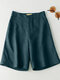 Pantalones cortos sueltos casuales con botones de bolsillo lisos - Verde