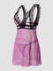 Sexy Floral Lace Trim Mesh See Through Wide Straps Breathable Nightgown - Purple