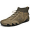 Men Handmade Soft Non Slip Elastic Sock Leather Ankle Boots - Khaki