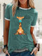 Cartoon Print Short Sleeve O-neck Casual T-shirt for Women - Green