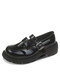 Sapatos femininos casuais confortáveis com bico largo Black Mary Jane - Preto Brilhante